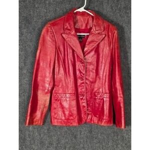 VTG Elements by Vakko Red Leather Blazer Jacket XS Snap Button Pockets 80s Party